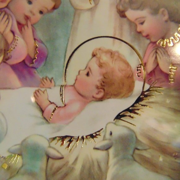 Angels Watching Over Baby, Wood Frame, 7.9 x 4.9 - Picture 4 of 7